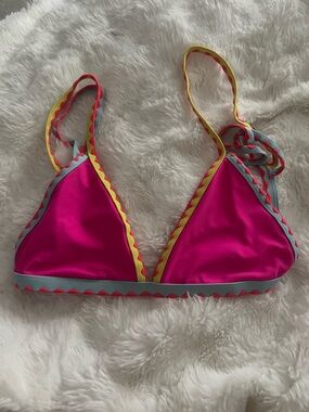 Bright Pink Triangle Swim Top with Trim